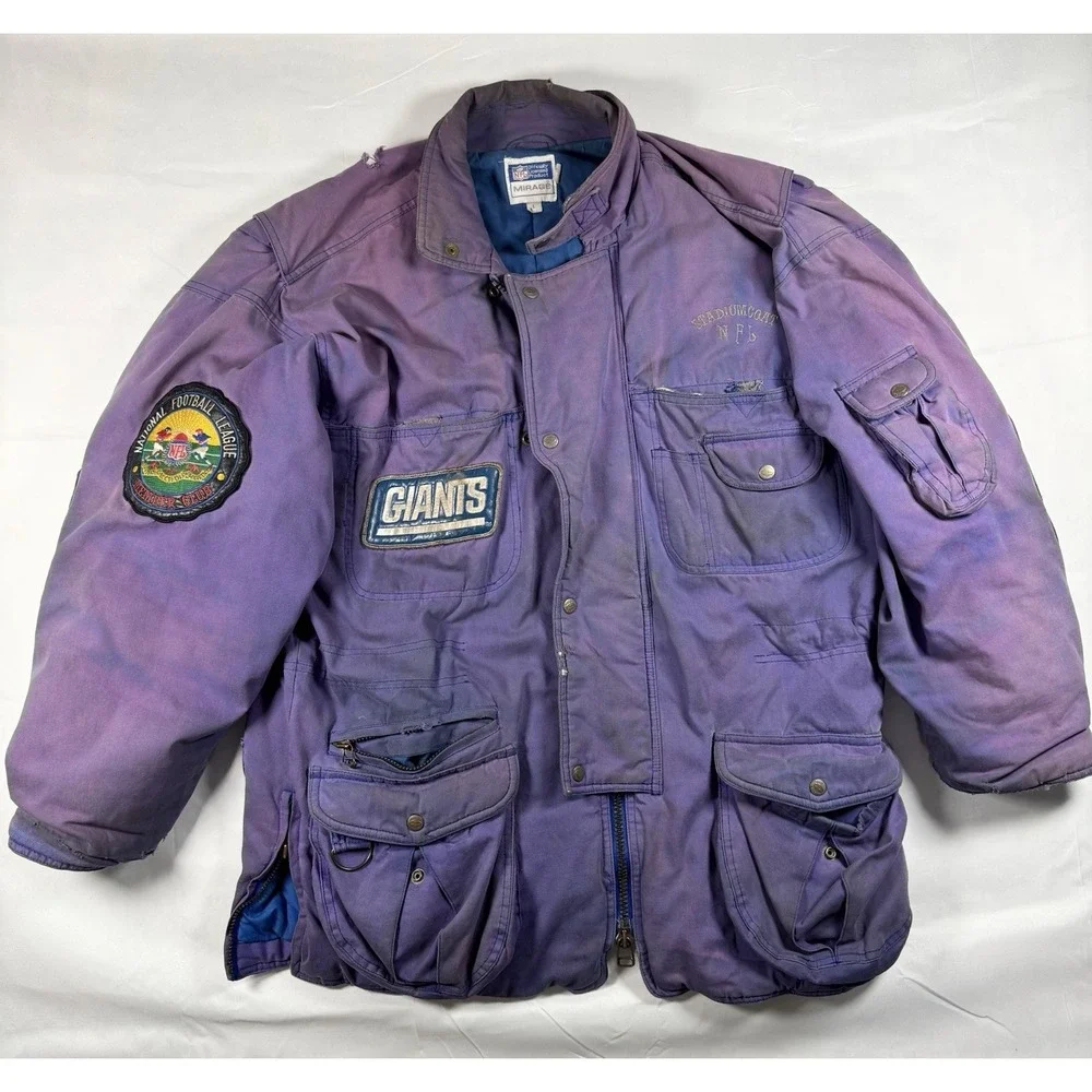 Vintage 90s Mirage NFL New York Giants Stadium Coat Mens L Faded Purple Parka